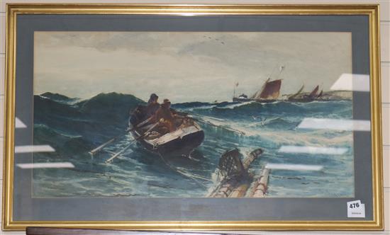 Edwin Ellis (1841-1895) Towing wreckage off the Yorkshire coast 39 x 72cm